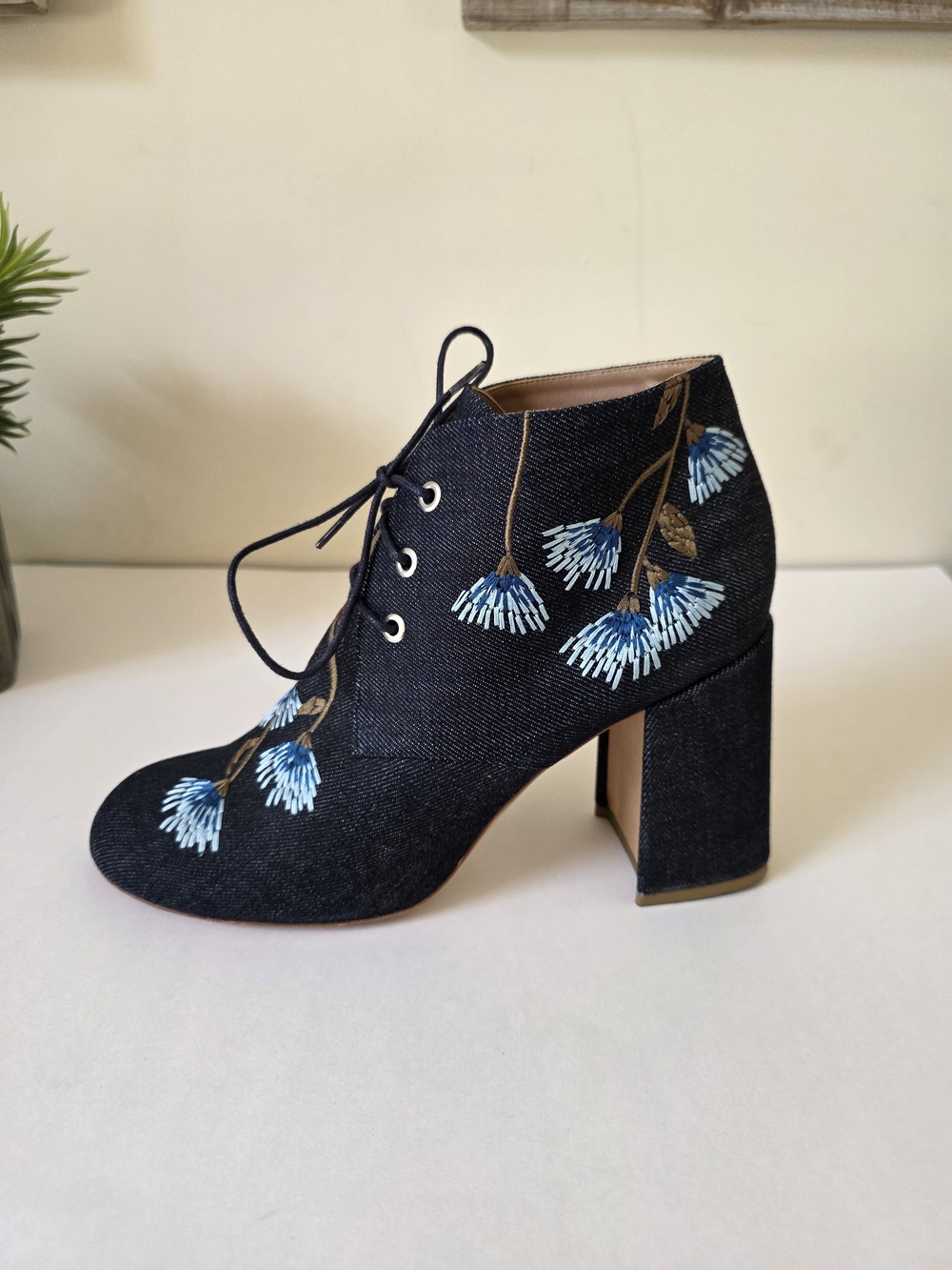 Laurence Dacade Belen Floral Embroidered Denim Booties Italy EU 42 US 10-10.5 - Picture 3 of 15